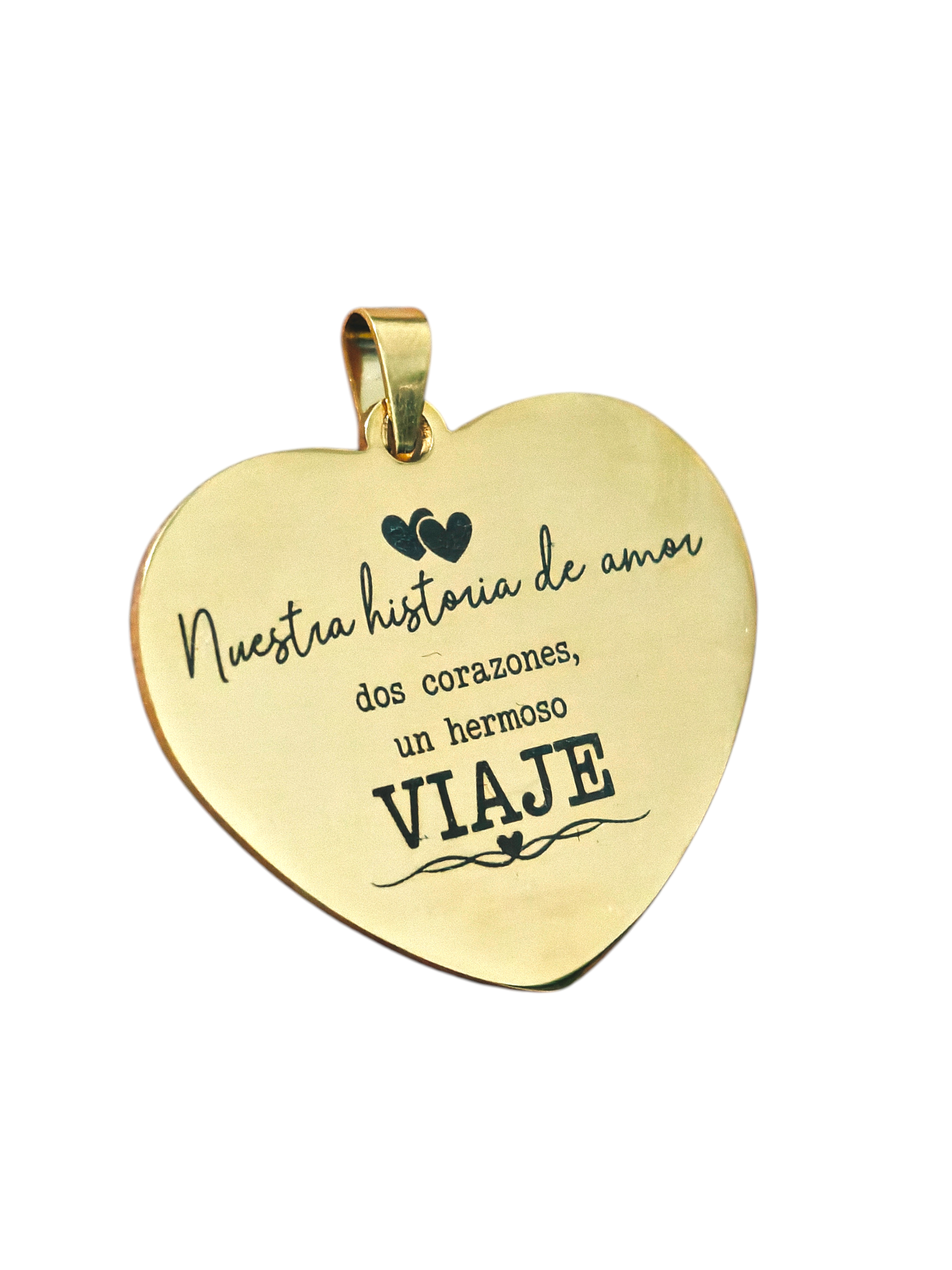 Collar Corazón Dorado Con Cadena Cúbica de acero quirúrgico personalizado con fibra láser