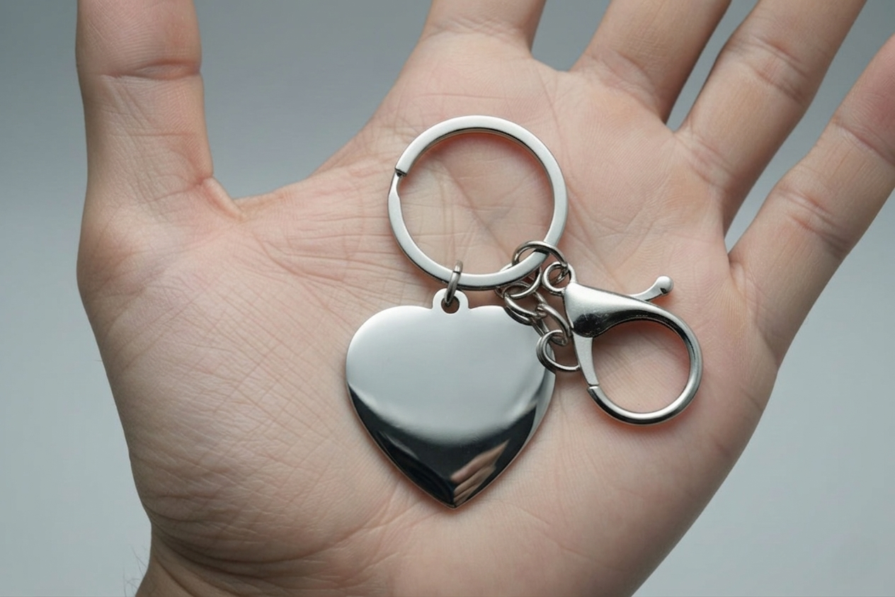 Llavero Corazón acero quirúrgico personalizado con fibra láser