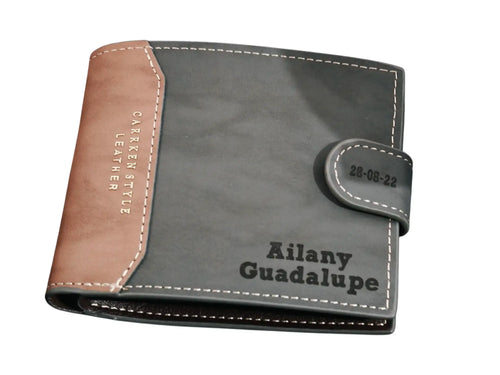 Cartera de cuero sintético personalizada con grabado láser