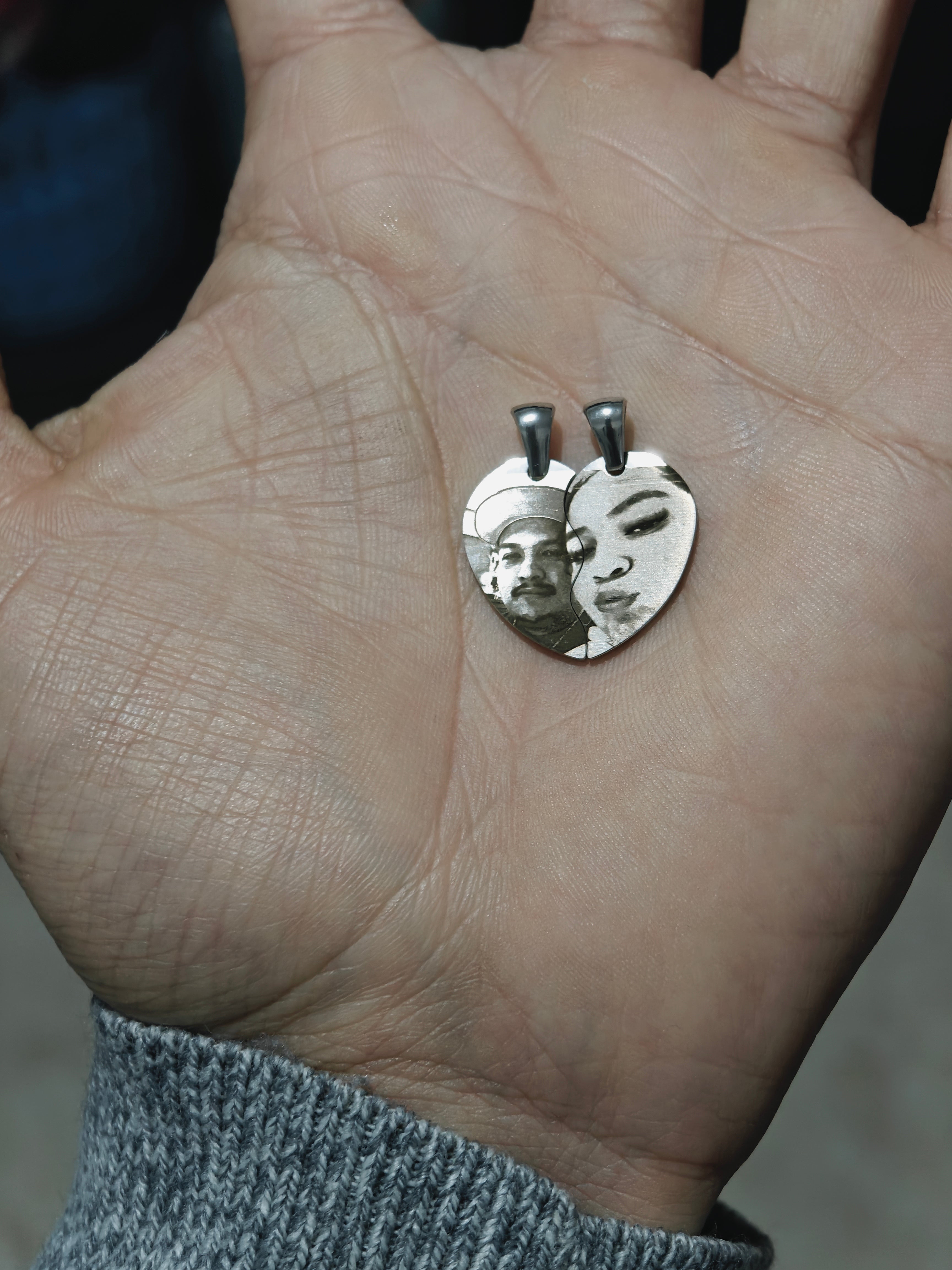 Dúo Collar Corazón acero quirúrgico personalizado con fibra láser