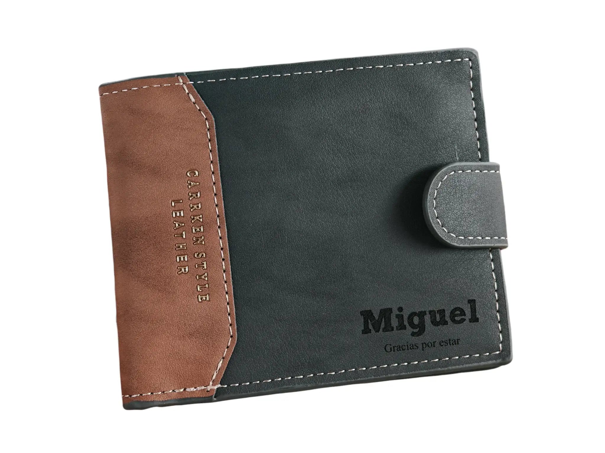 Cartera de cuero sintético personalizada con grabado láser