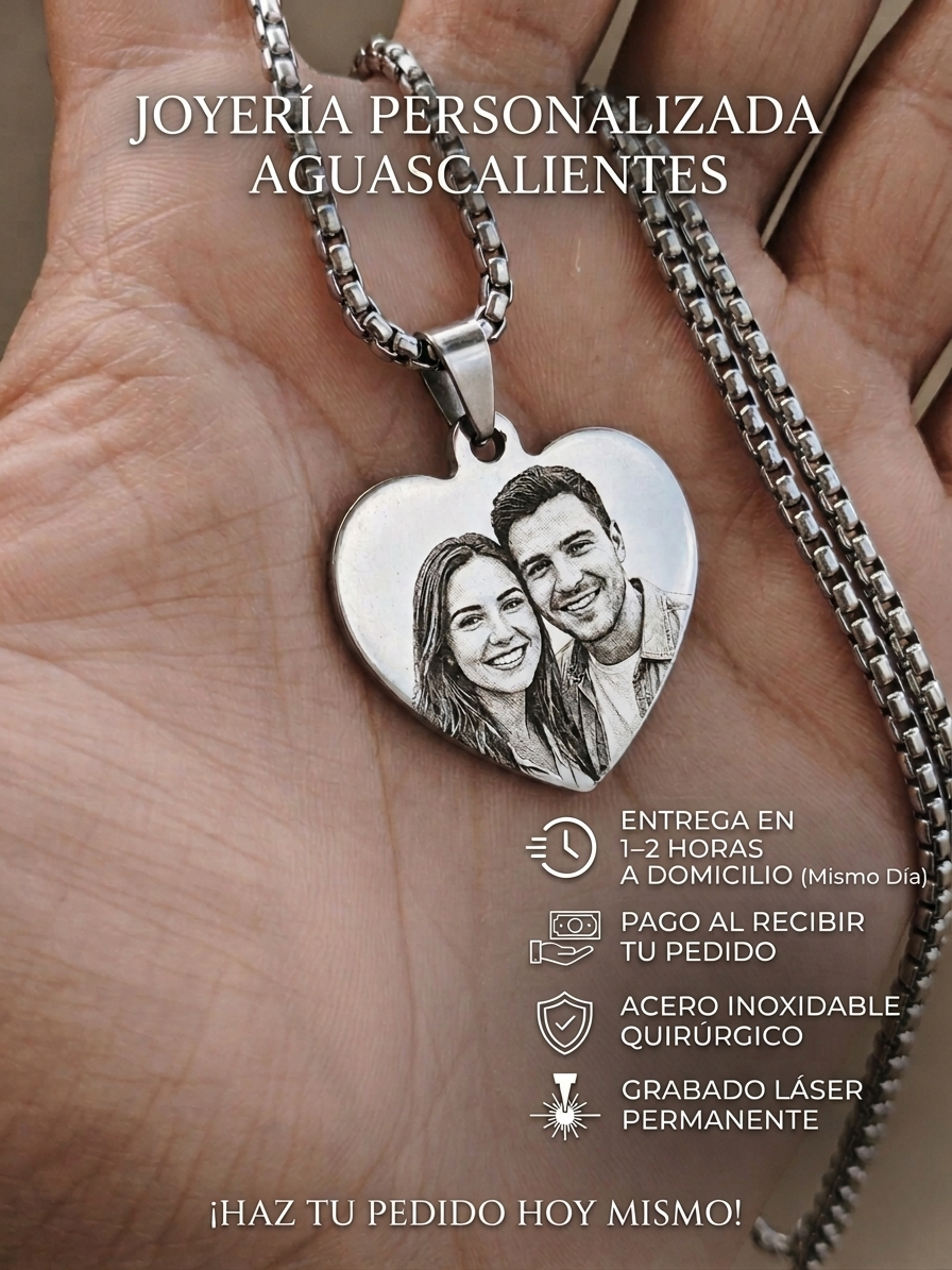 Collar Corazón acero quirúrgico personalizado con fibra láser